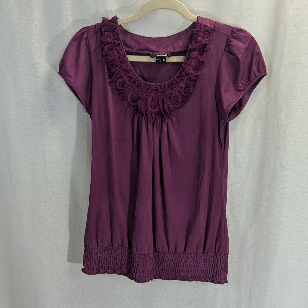 My Michelle Size Small Wine Colored Satin Blouse